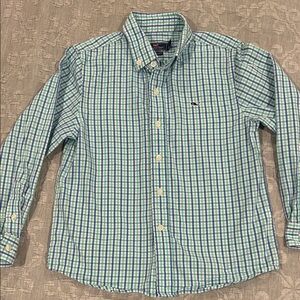 Vineyard Vines Boys Green and Blue Plaid Button Down Shirt